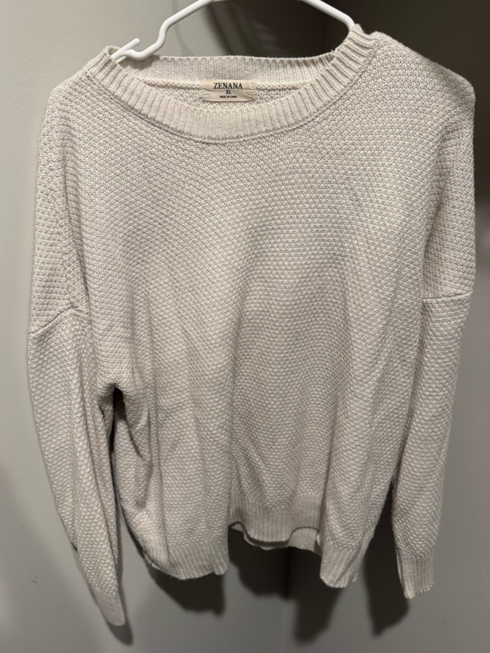Zenana Outfitters Cream Textured Crewneck Sweater